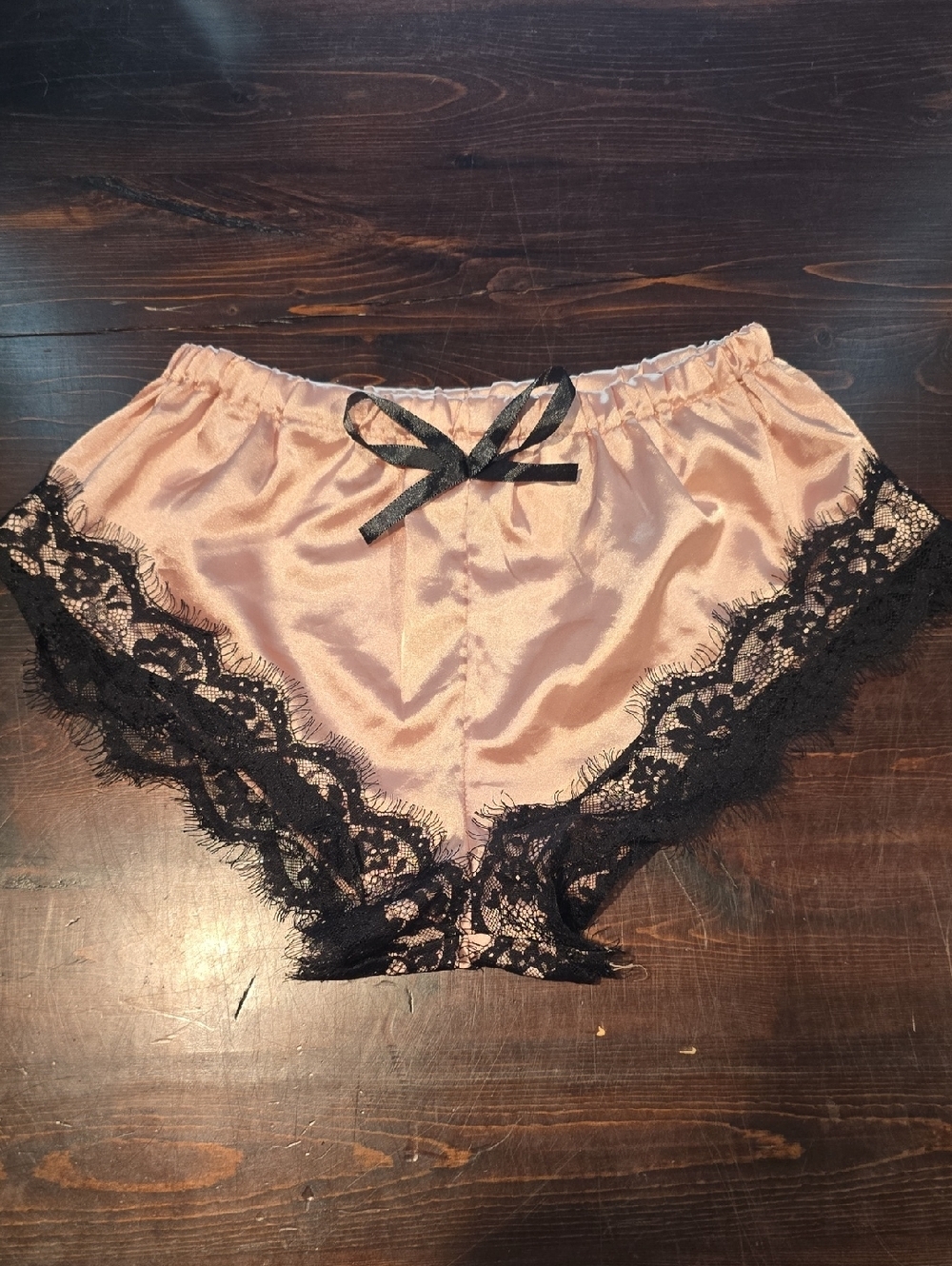 Satin & Black Eyelash Lace Pajama Tap Shorts - Size XS
